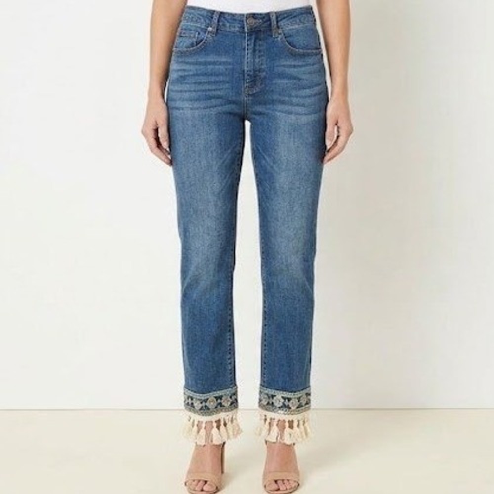 Catherine Catherine Malandrino Boho Tassel Fringe Hem Jeans Blue Size 4